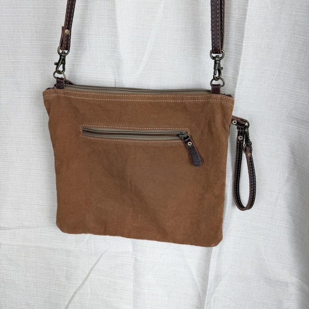 Myra Bag Crossbody Bag Womens Medium Brown Cowhide Fur Trim Floral Western - Picture 10 of 10